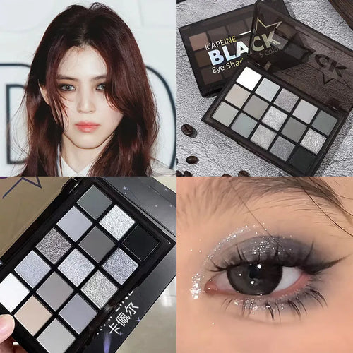 15-colour earth tone eye shadow palette with brown and blue shades for smoky European makeup looks