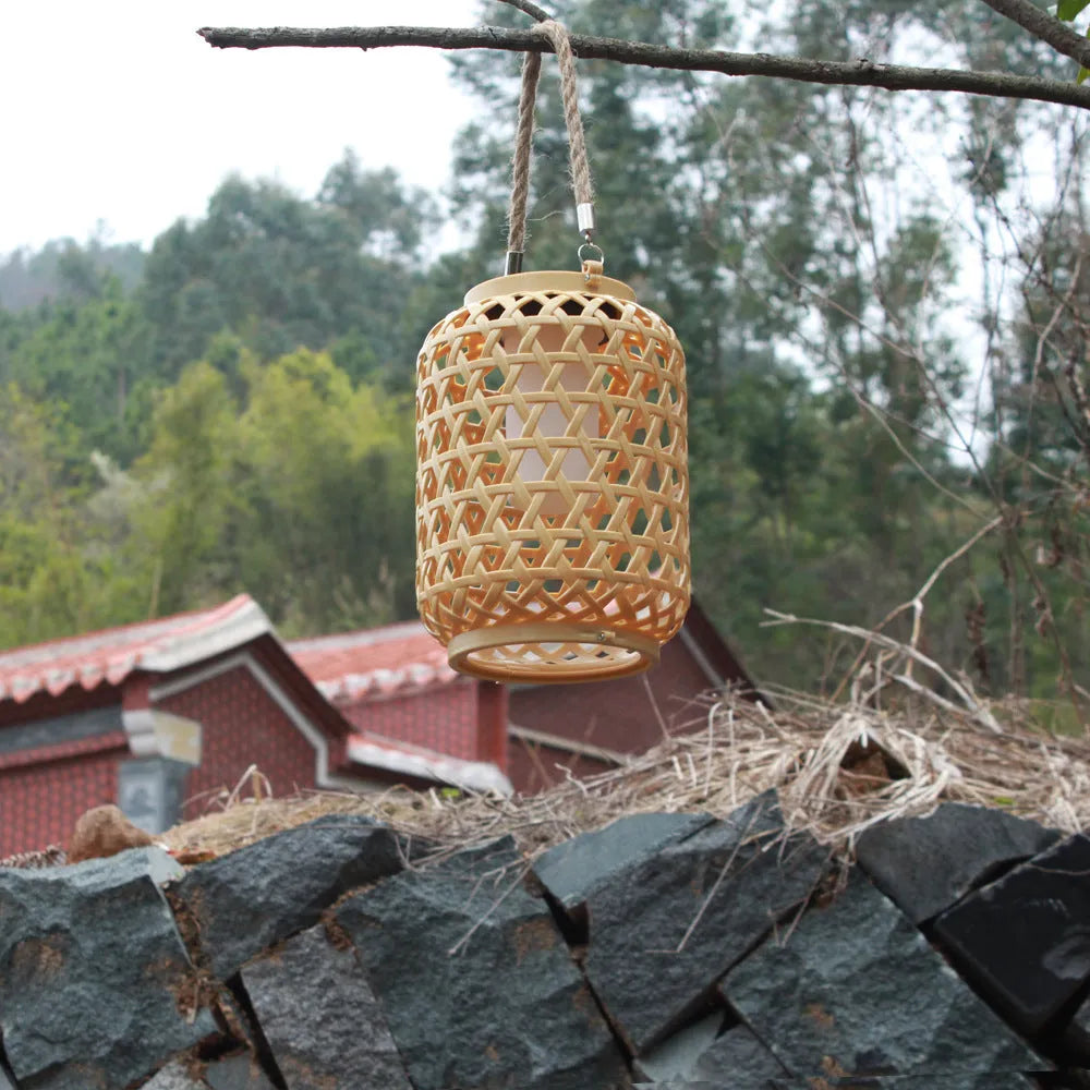 Solar imitation bamboo lantern outdoor decorative light plastic IP44 with liner