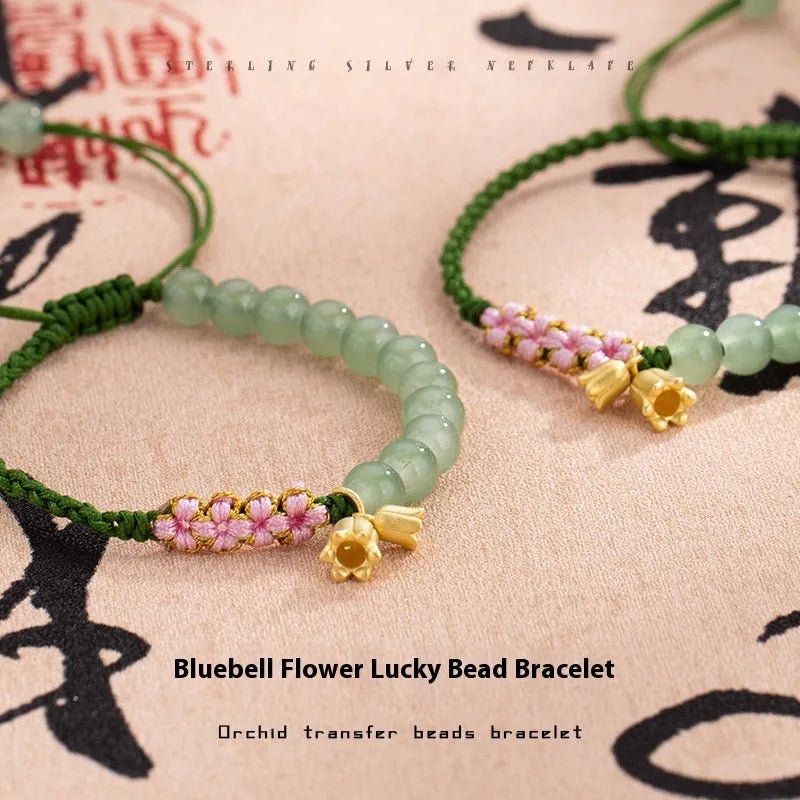 Red rope hand-woven bracelet with lily carrying strap design and national style floral elements for women