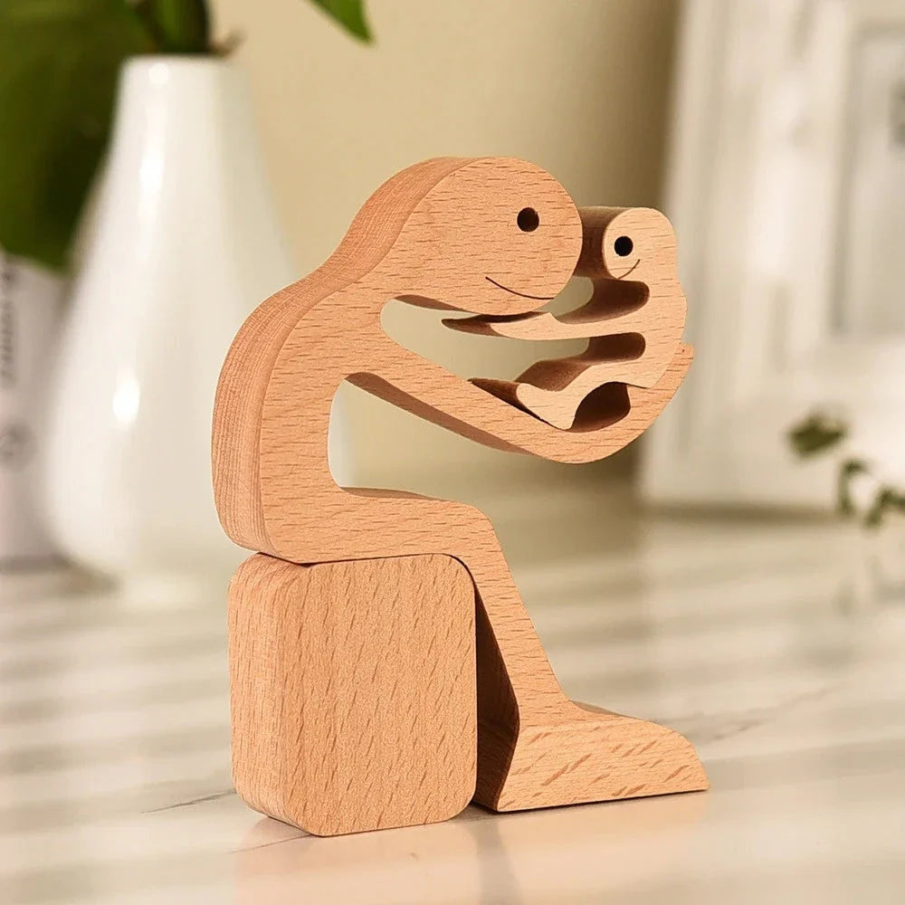 Handcrafted wooden dog sculpture featuring a man and his loyal canine companion