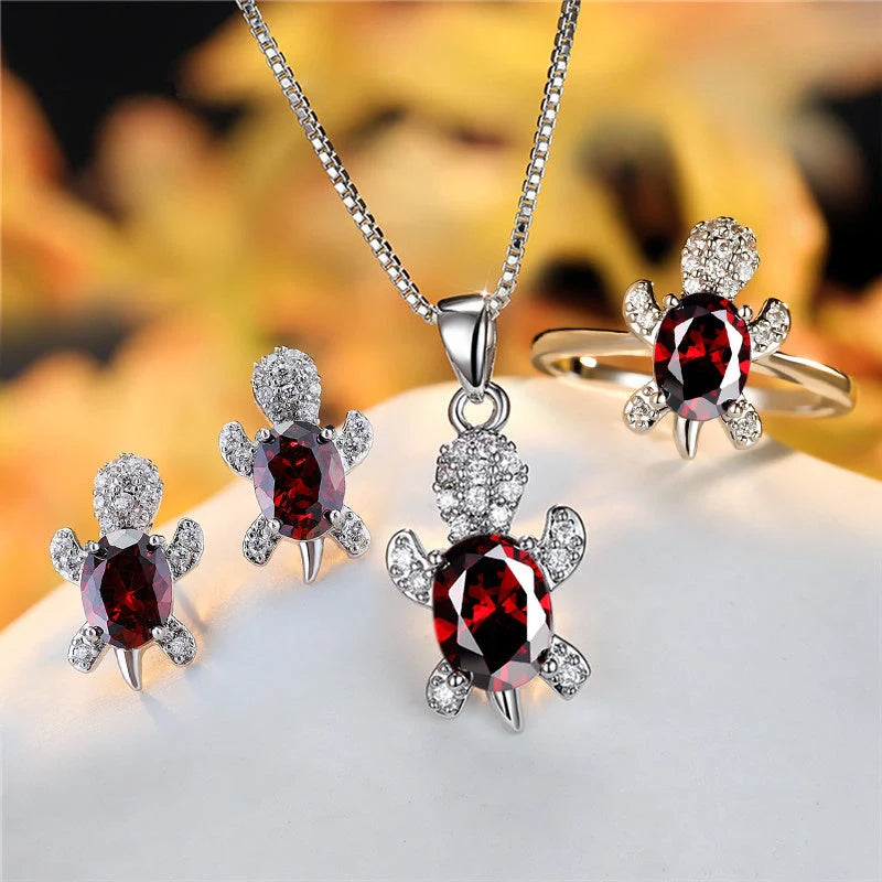 Cartoon Turtle Pendant Rhinestone Necklace with Rainbow Stone for Women and Children