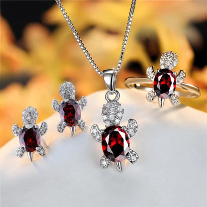 Cartoon Turtle Pendant Rhinestone Necklace with Rainbow Stone for Women and Children