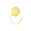 Coloured cat toy ball with rope handle and internal bell in 6cm or 3cm sizes