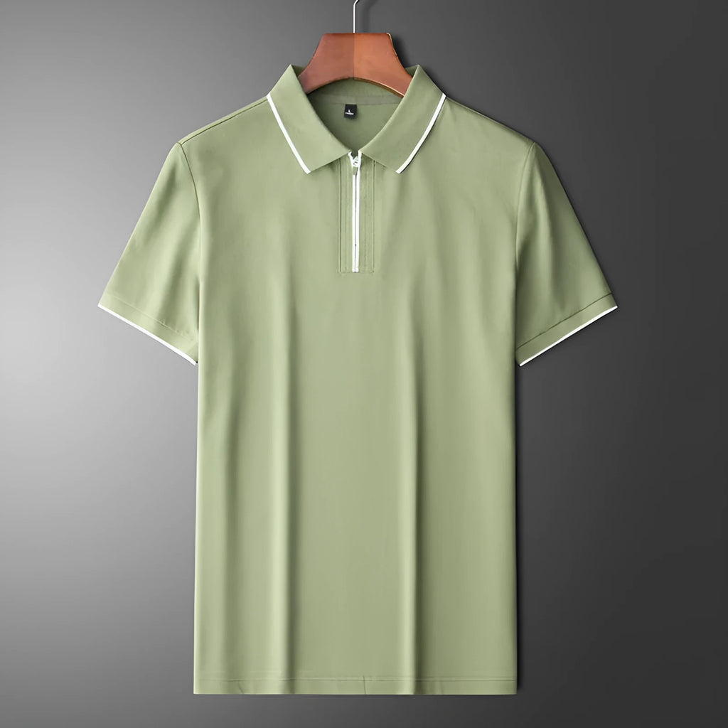 Men's lapel silk business casual top in slim fit with short sleeves and cotton blend fabric