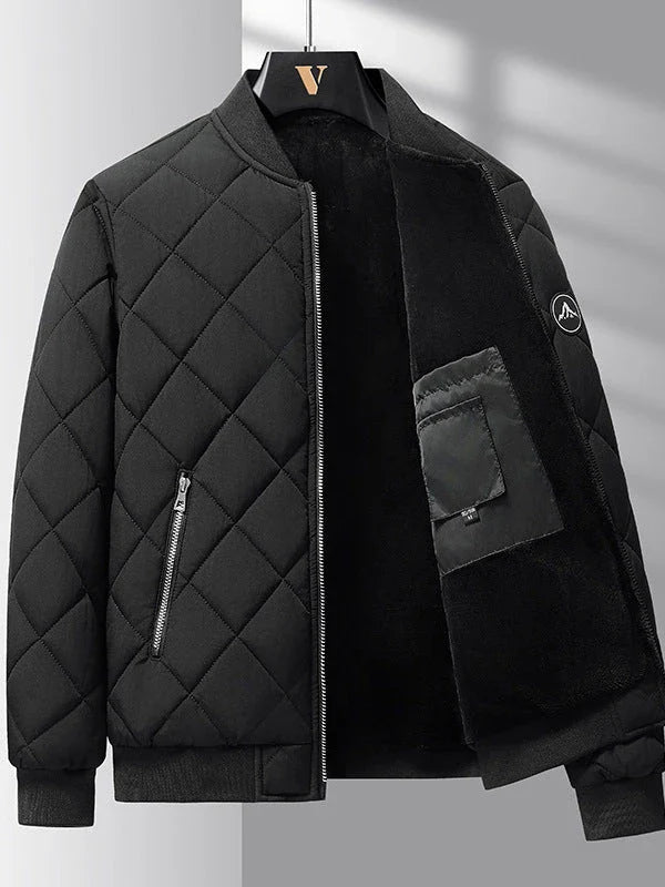 Stylish and warm men's winter jacket with rhombic-sewing design and cozy polyester lining