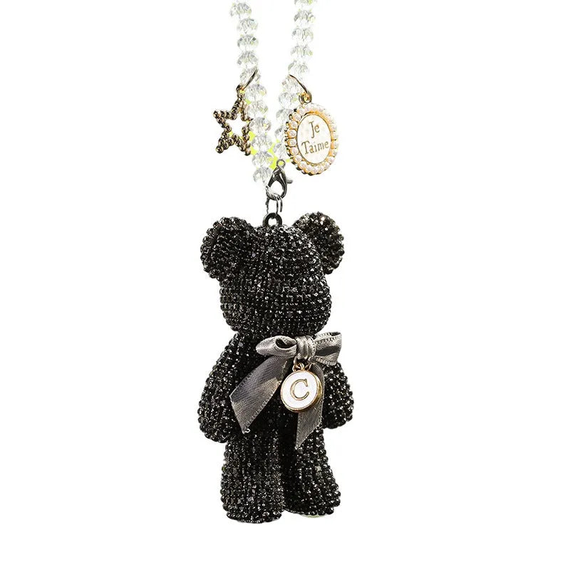 Diamond-embedded Violent Bear design car rearview mirror pendant in 5x9cm size