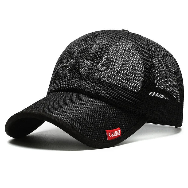 Men's adjustable cotton mesh baseball cap in khaki colour with dome crown styling