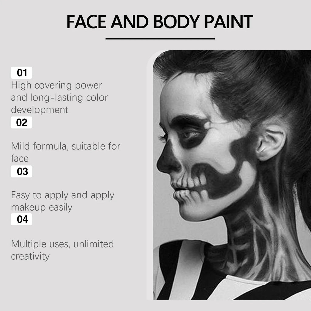 Halloween makeup palette set with red black white cream palettes brushes and sponge in box