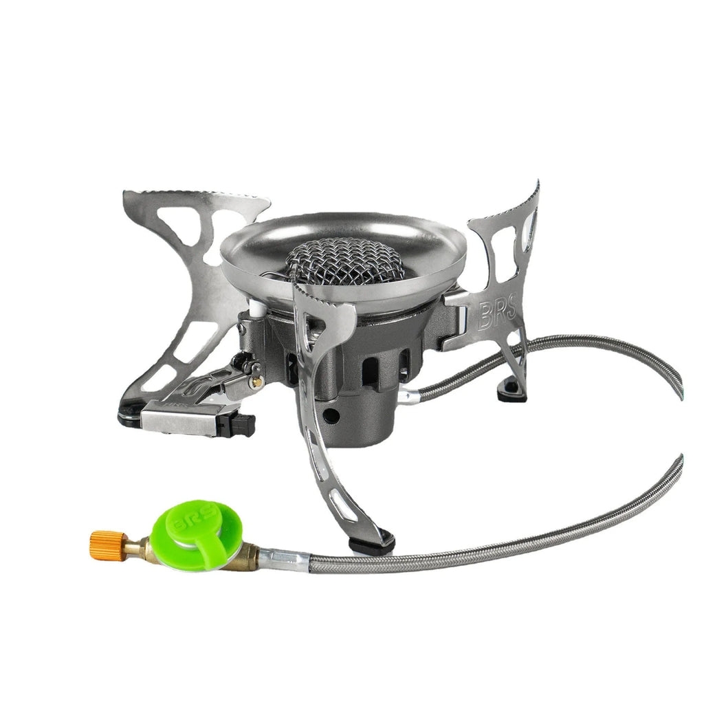 BRS-15 silver windproof outdoor camping stove with butane gas burner, expanded size 186x86mm