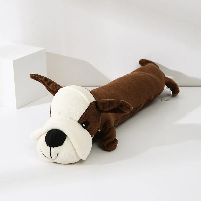 Pet animal plush toy sound for dogs in yellow lying dog colour with sound function for molar cleaning