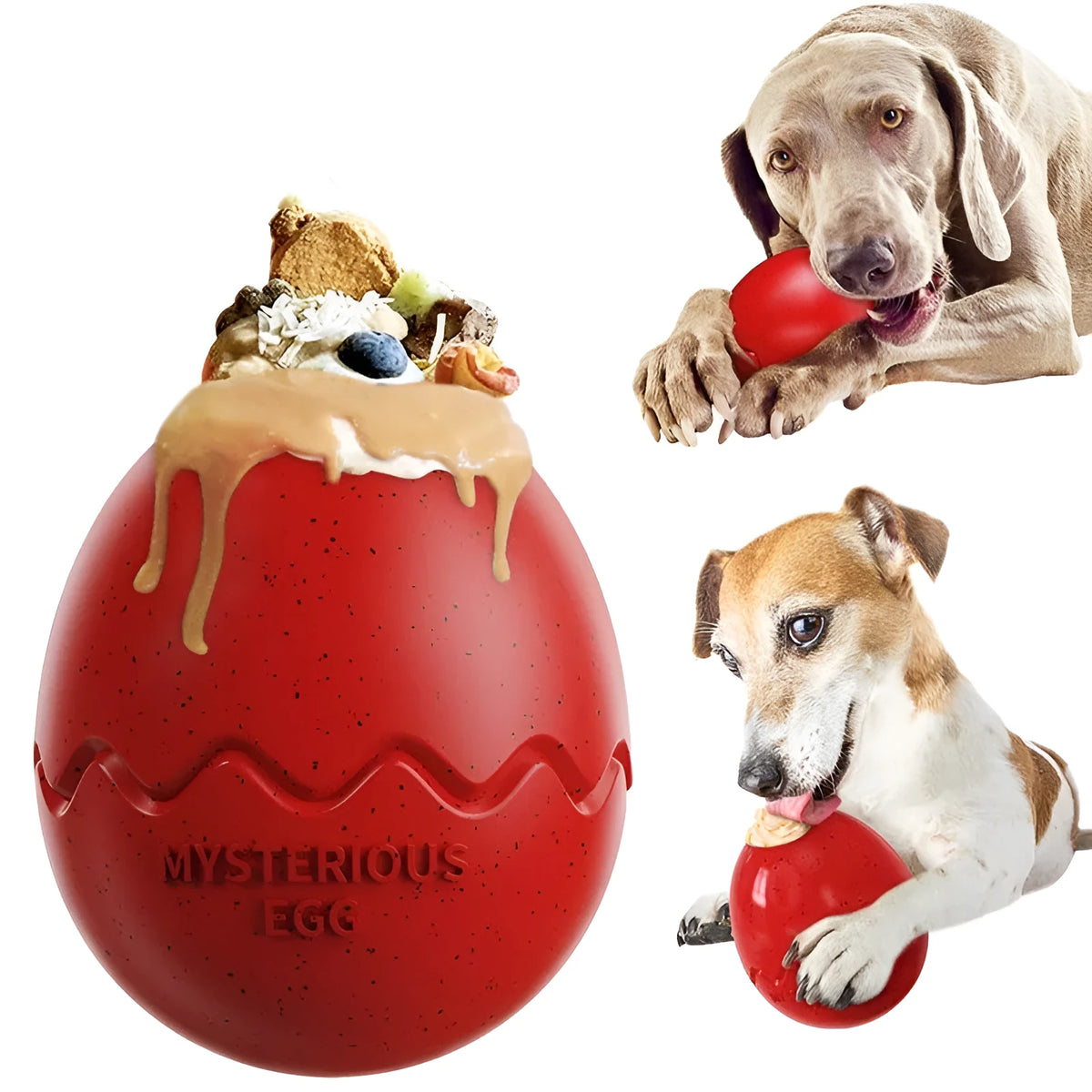 Bite-resistant TPR dog slow feeder in dinosaur egg shape available in five colours