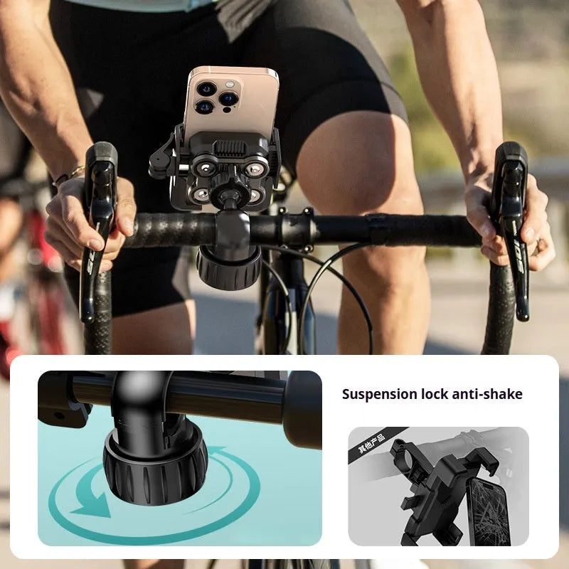 Black aluminium alloy motorcycle phone navigation bracket mounted on handlebars