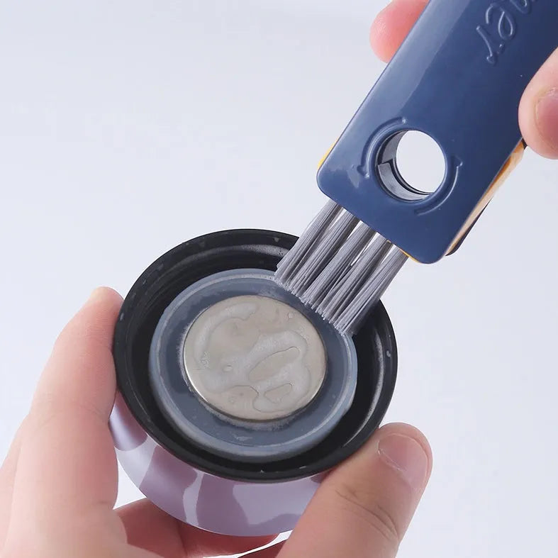 Blue and grey 4-in-1 bottle gap cleaner brush with U-shaped silicone design and stranded wire tools