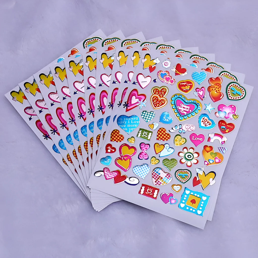 Pack of 100 waterproof cartoon heart reward stickers with a gilding finish on laser plastic.