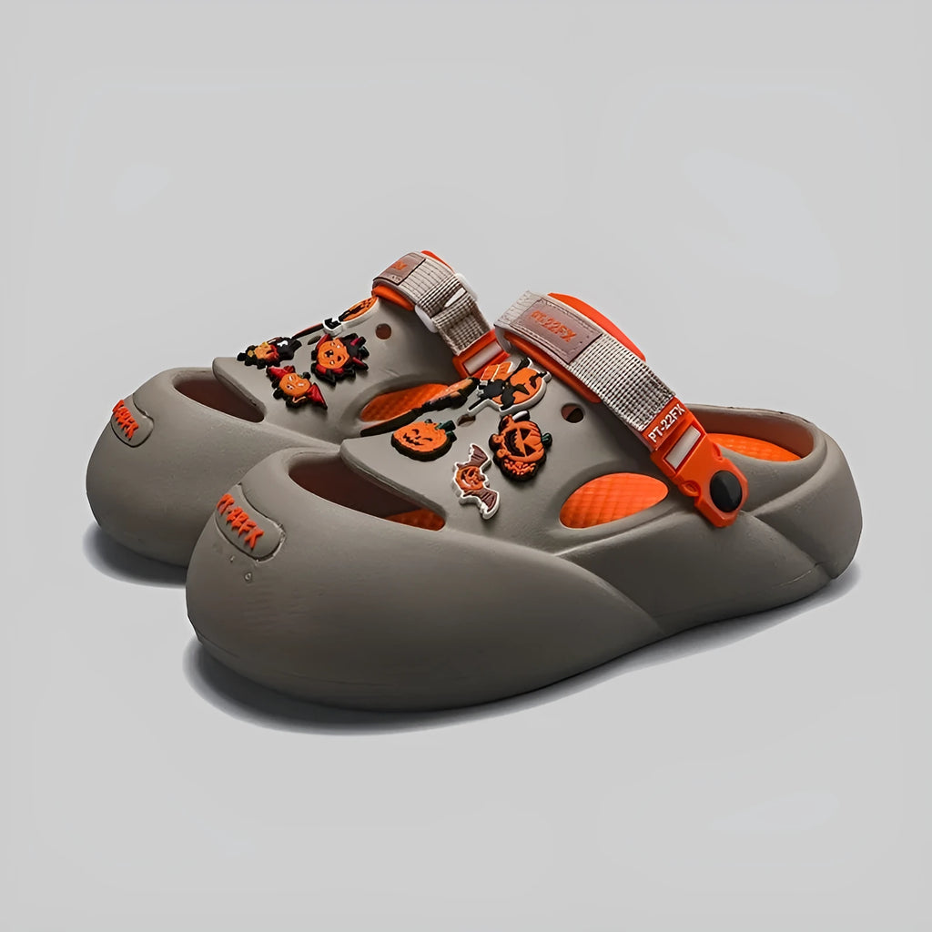 Men's grey baotou beach hole shoes with perforated upper and EVA sole