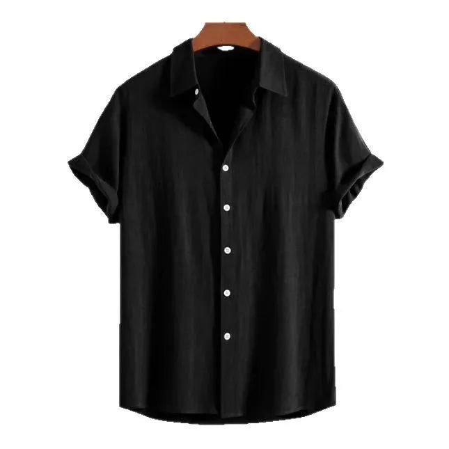 Men's loose black short-sleeve cardigan for casual beach wear