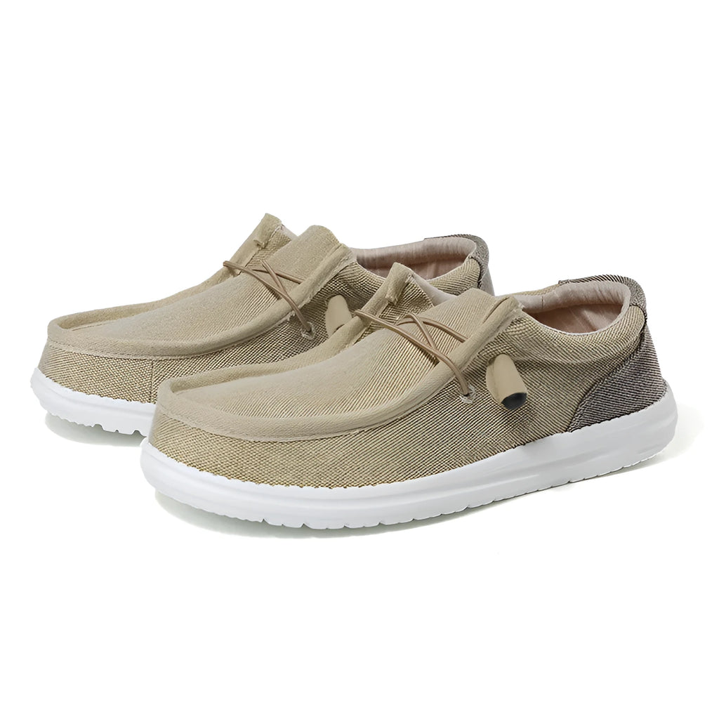 Men's green and orange canvas casual shoes with round toe and rubber sole