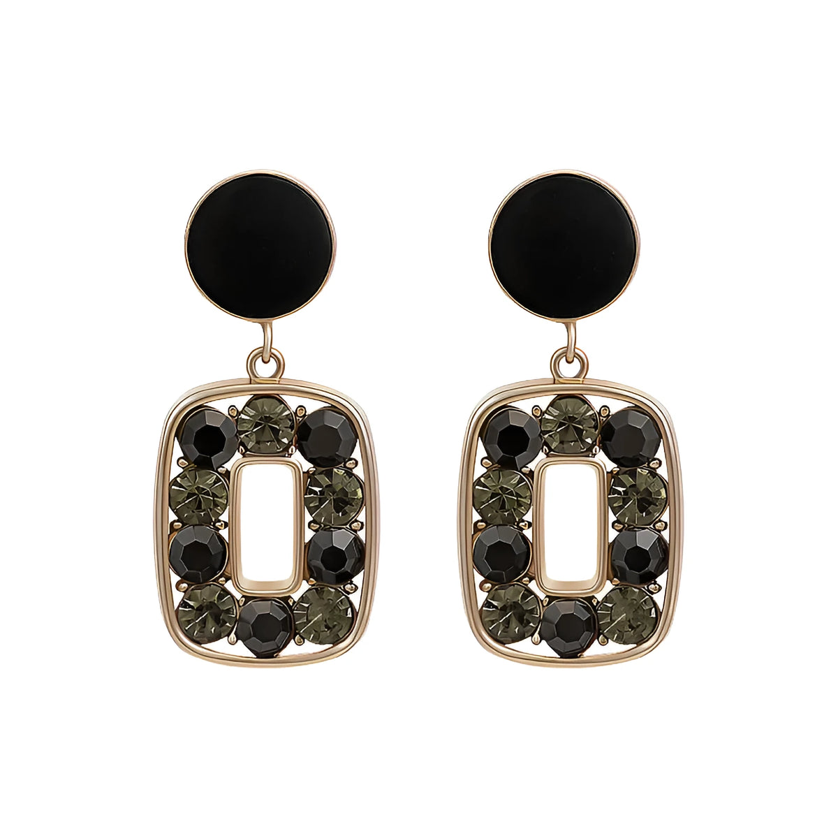 Women's retro crystal square earrings with rhinestones, silver needle post, electroplating alloy, Japanese Korean style