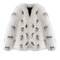 Black and white women's plus size short faux fur coat with a slim fit.