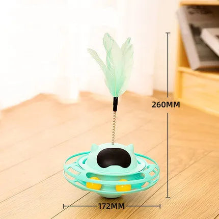 Pink cat tumbler turntable toy measuring 17 cm by 10 cm on a flat surface