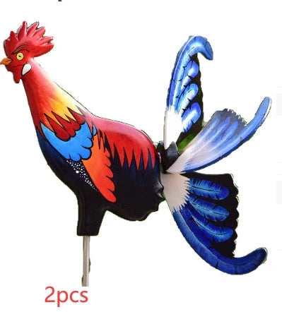 Handmade rooster windmill garden statue with vivid colours, waterproof for outdoor use