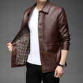Autumn Korean-style leather jacket in black polyester, front view, sizes M to 4XL