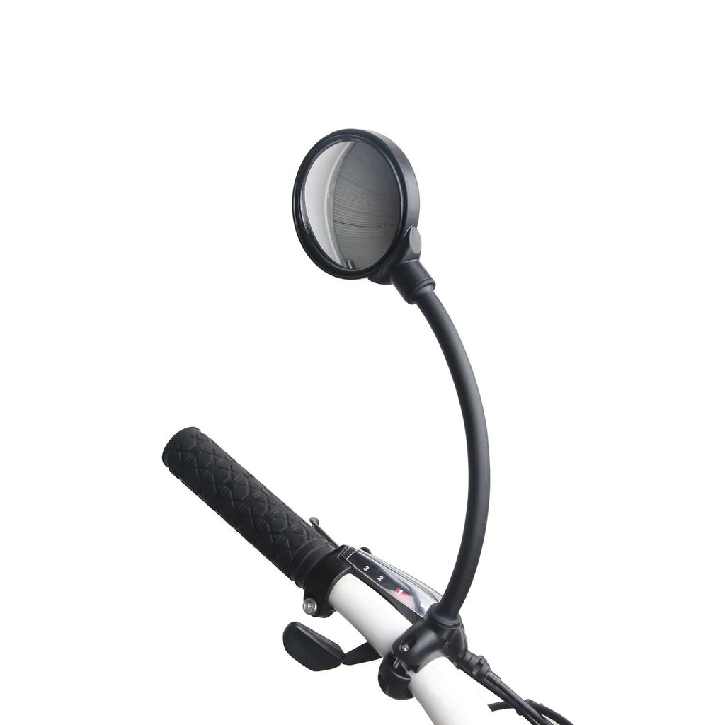 Black metal bicycle rearview mirror with hose adjustment system for handlebar or helmet mounting