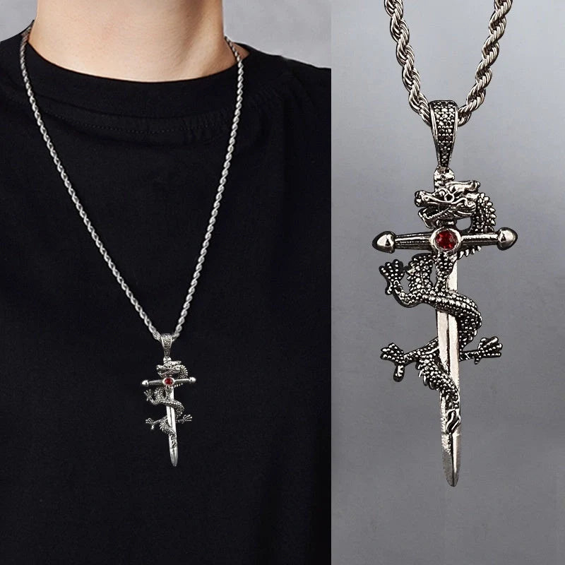 Dragon Sword Pendant Necklace with unique designs and titanium steel chain