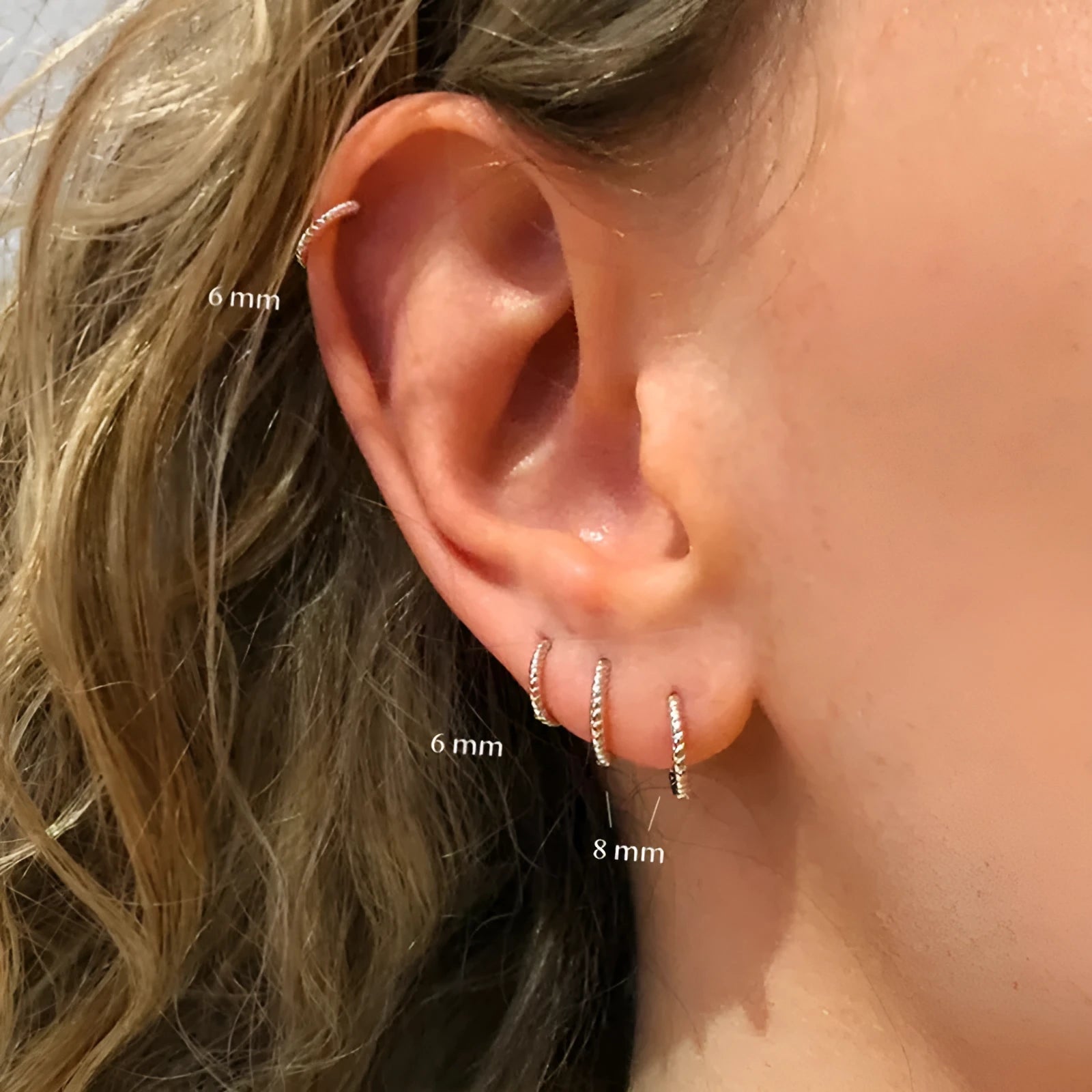 S925 sterling silver twisted string round ring earrings in multiple sizes from 6mm to 13mm diameter