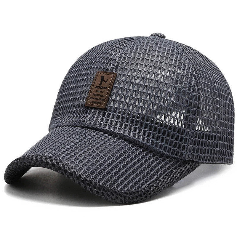 Men's quick-drying mesh baseball cap in black, blue, grey, and dark grey for sun protection