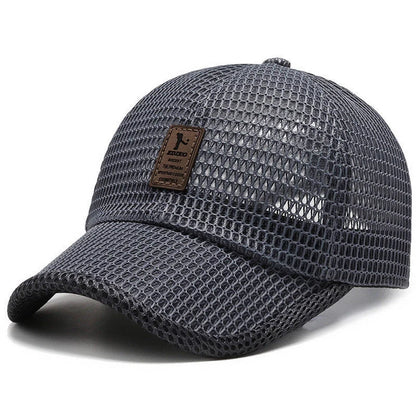 Men's quick-drying mesh baseball cap in black, blue, grey, and dark grey for sun protection