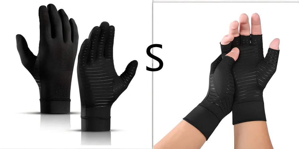 Black full-finger arthritis pressure gloves with silicone grip, sizes S M L for hand pain relief and circulation