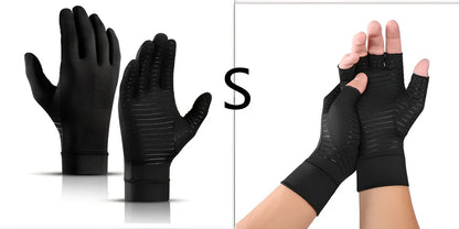 Black full-finger arthritis pressure gloves with silicone grip, sizes S M L for hand pain relief and circulation