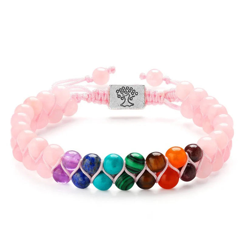 Double layer 7 chakra stone bead bracelet with natural gemstones for yoga and meditation
