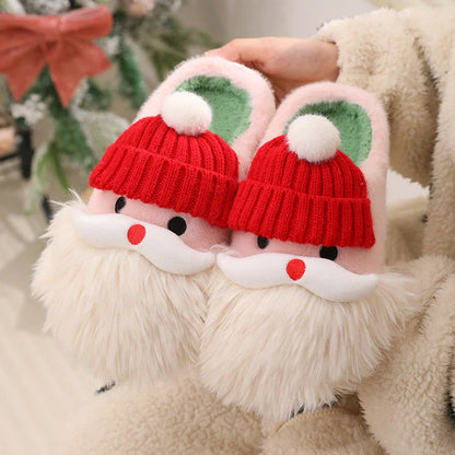 Cozy Christmas Santa Claus Slippers for Women - Soft Plush Material, Non-Slip Soles, and Festive Holiday Design