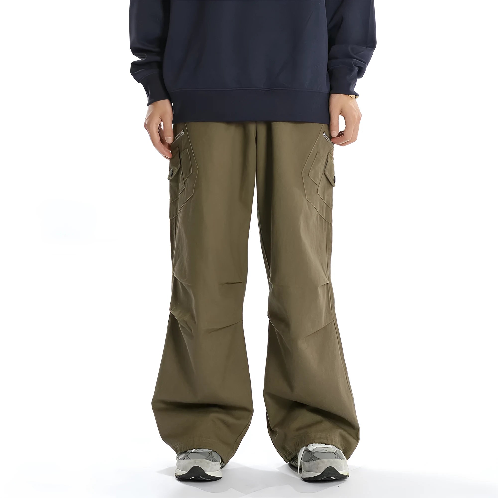 Men's casual cotton trousers in solid black colour, leisurewear for youth, front view