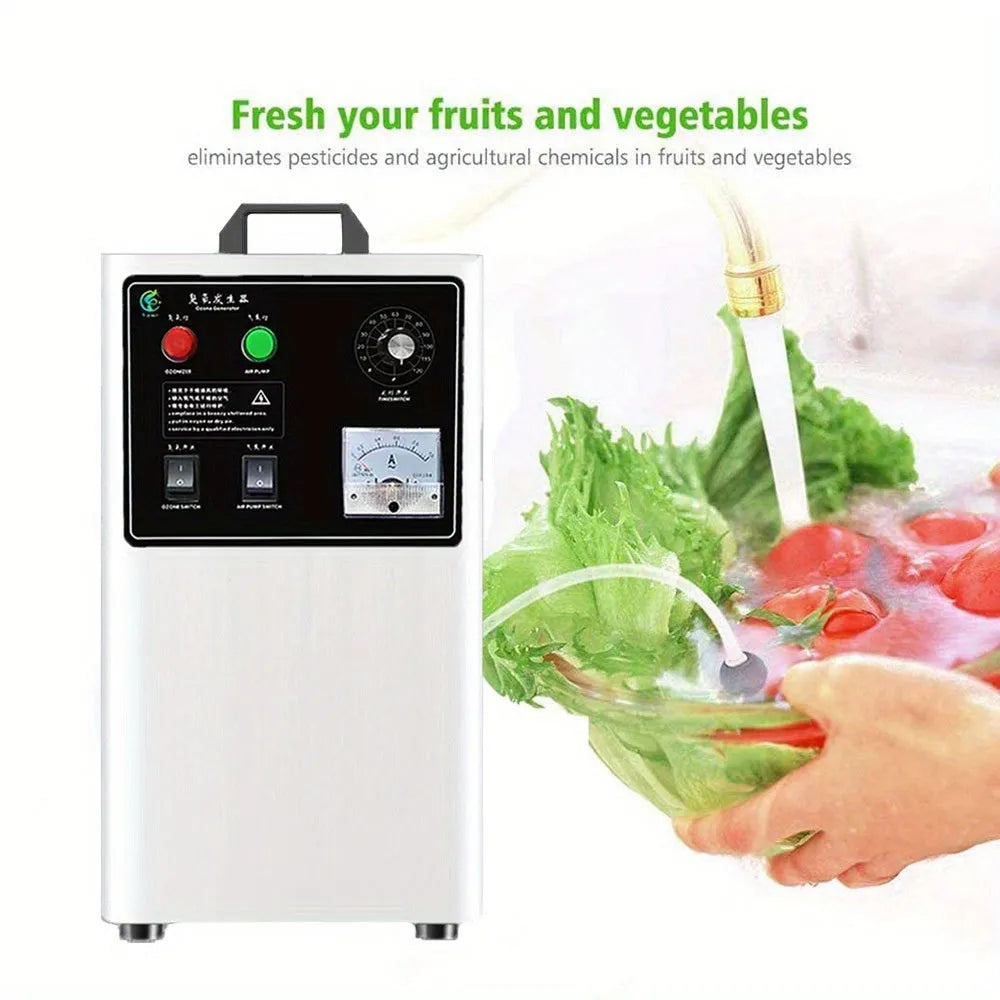 Fruit and vegetable ozone treatment machine in stainless steel or white plastic with 20g/h output.