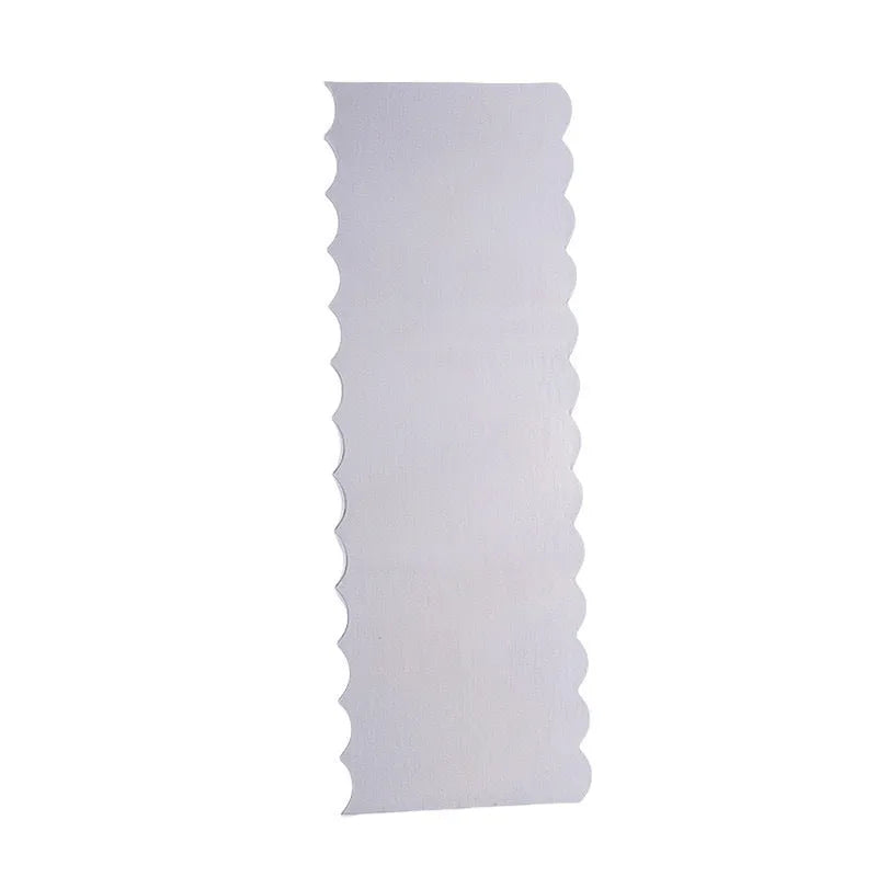 Stainless steel cream scraper with polygon cake patterns in six style variations