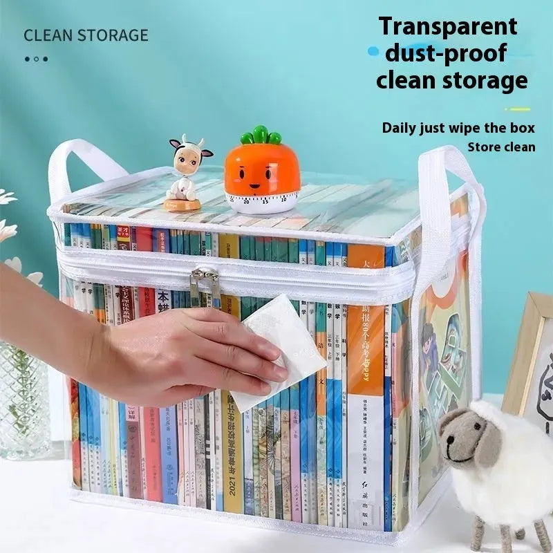 Large white foldable PVC storage bag with a transparent front panel, shown next to a black version.