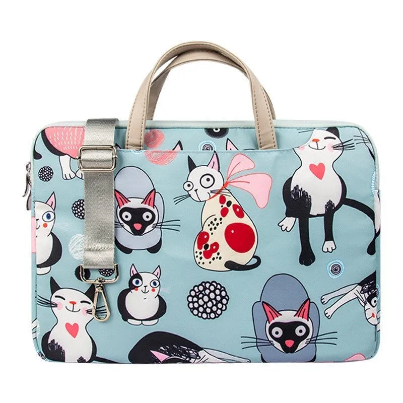 Cartoon printed polyester laptop bag with animal pattern, waterproof and anti-seismic, available in Alien Cat colour
