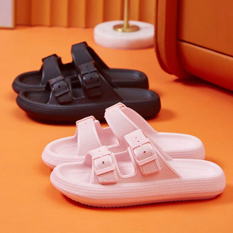 Women's summer platform slippers with soft EVA sole and buckle design