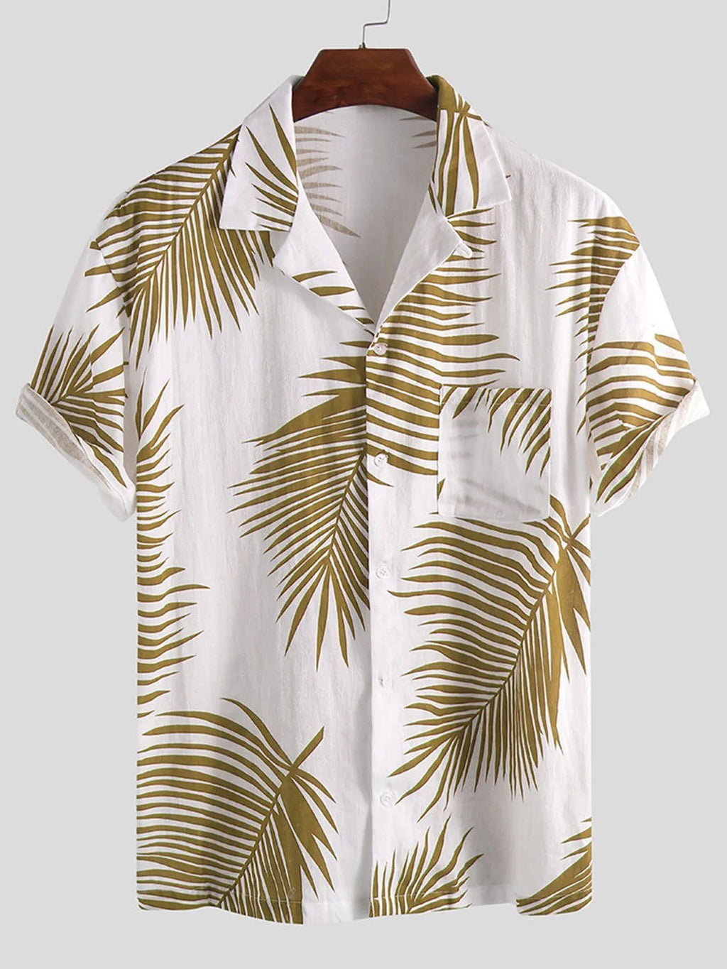 Men's Hawaiian floral short sleeve cardigan shirt in four-way elastic polyester fabric with lapel collar
