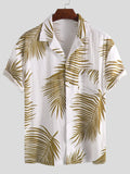 Men's Hawaiian floral short sleeve cardigan shirt in four-way elastic polyester fabric with lapel collar