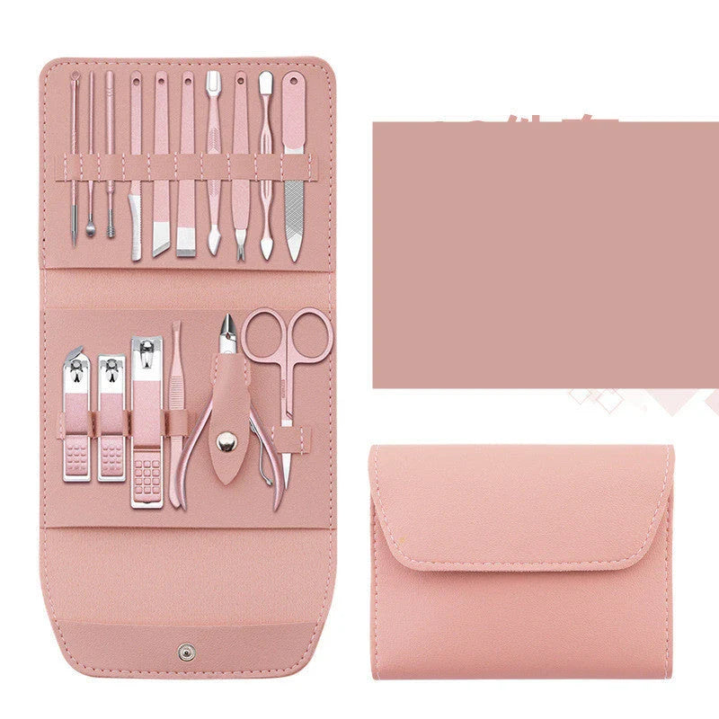 Premium 16-Piece Manicure and Pedicure Tool Set in Portable PU Leather Case