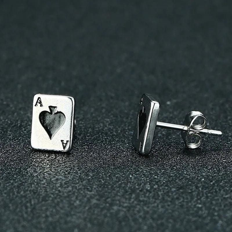 Black and white peach stud earrings with geometric quadrilateral shape in titanium steel, simple small design