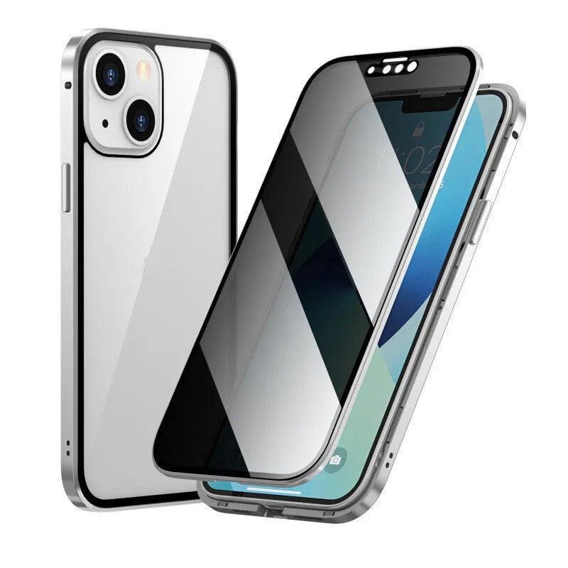 Black magneto phone case with a double-sided metal frame for iPhone, showing simple solid-colour design