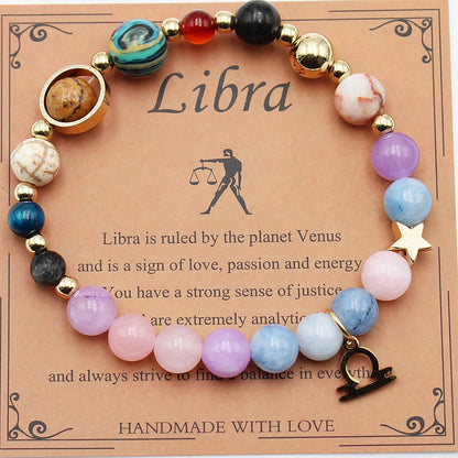 Morgan Stone beaded bracelet with twelve constellation designs, showcasing personalised zodiac signs.