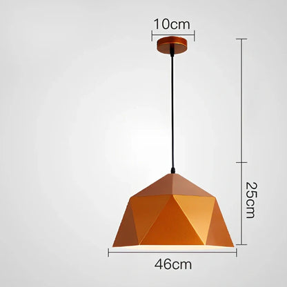 Colourful geometric iron hanging lamp, 46cm diameter, adjustable to 2m height in black or white for home lighting