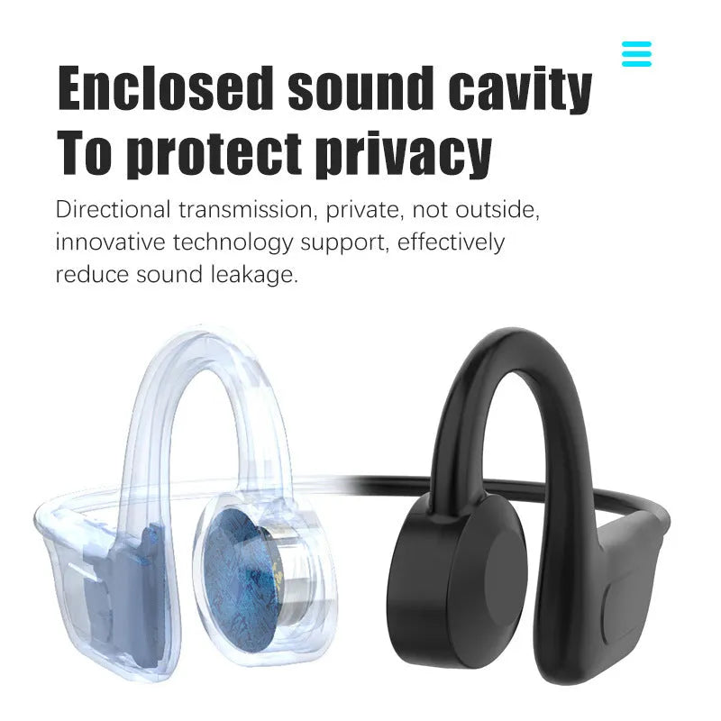 Black wireless sports headset with hanging ear design and voice control functionality
