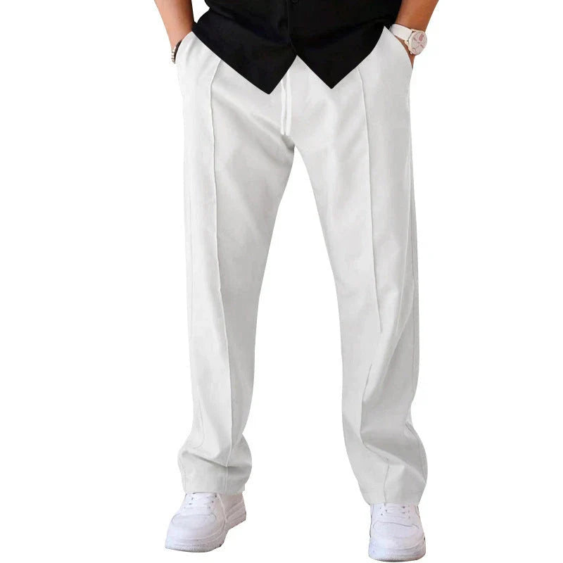 Men's drawstring waist casual pants in a variety of colors featuring a unique bright line design